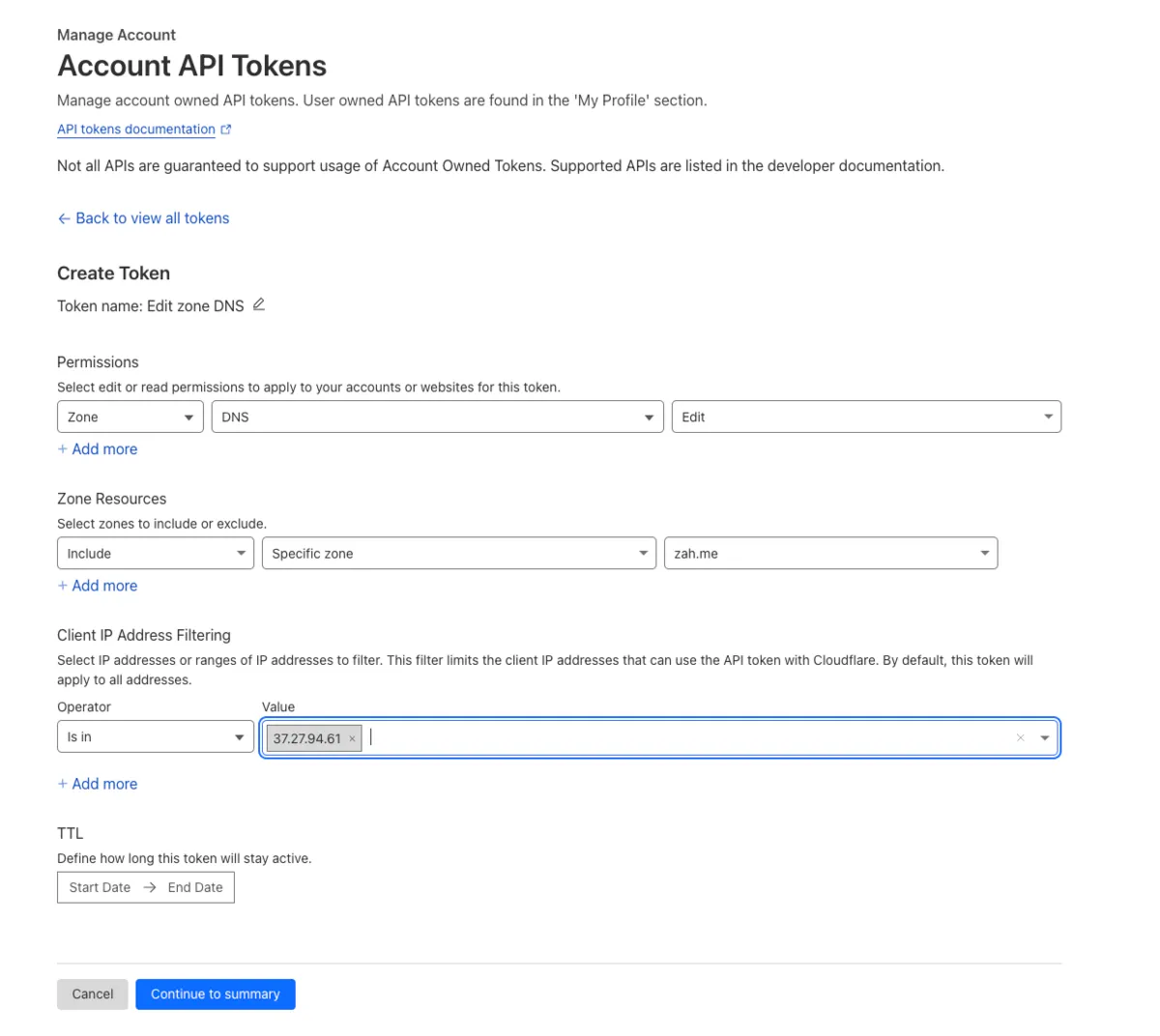 Creating a DNS record for the selected zone