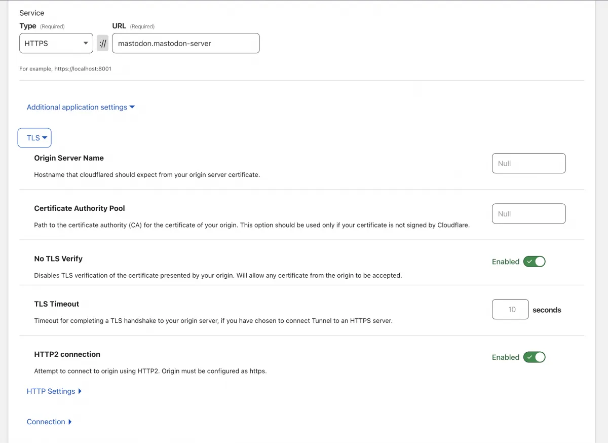 Cloudflare tunnel configuration to skip TLS validation