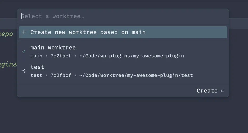 Switching between worktrees in the Zed editor