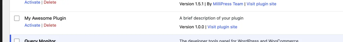 Newly installed plugin in the WordPress plugins list