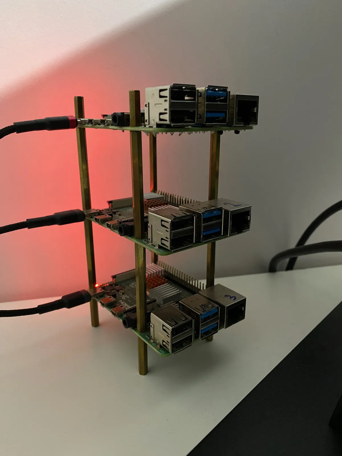 Stack of three Raspberry Pi boards as the K3s cluster setup