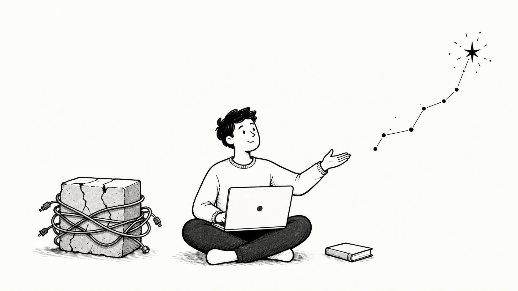 Developer choosing a lightweight constellation-inspired web stack over an overgrown control panel